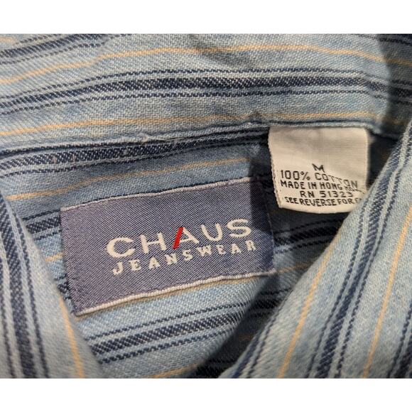 Vintage 90s Blouse Blue Stripe Cotton Oversize Top Shirt Misses Size M - Picture 6 of 7